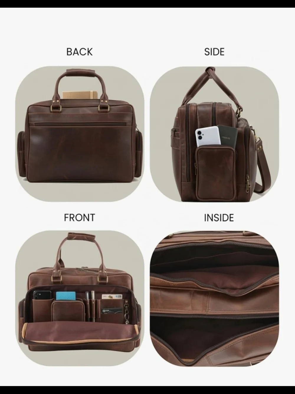 Handmade World Brown Leather Briefcase. NWT